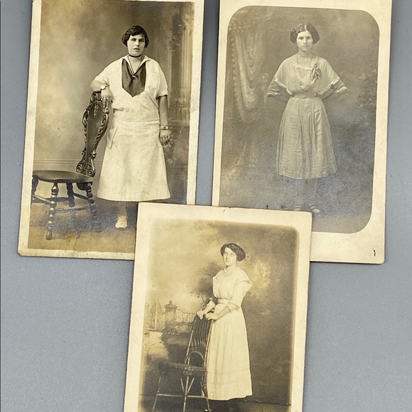 Antique Real Photograph Postcards Set of 3 Fashionable Lady Portraits - Picture 8 of 16